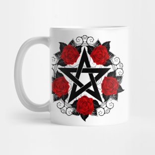 Pentagram with Red Roses Mug